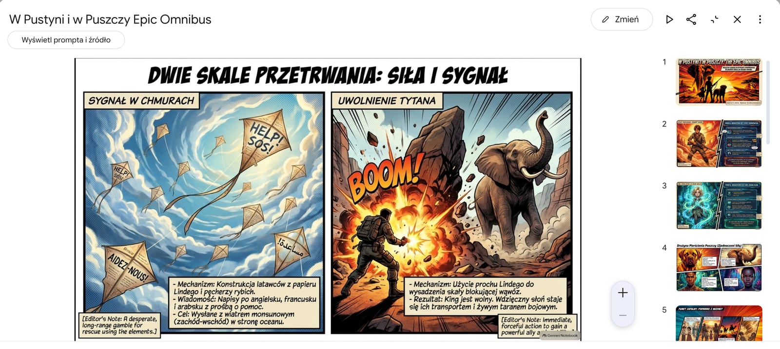 Prezentacja w stylu komiksowym wygenerowana w Gemini Notebook